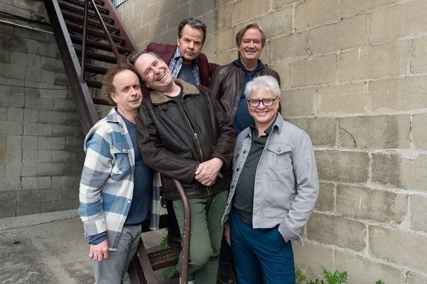 Kevin McDonald, Scott Thompson, Bruce McCulloch, Mark McKinney and Dave Foley in a 2021 publicity photograph.