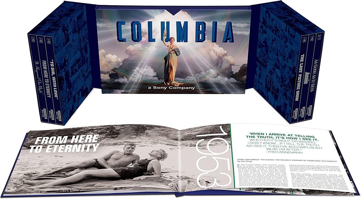 A promotional still of Sony's COLUMBIA CLASSICS 4K VOL. 3 set, its case open to look all pretty.