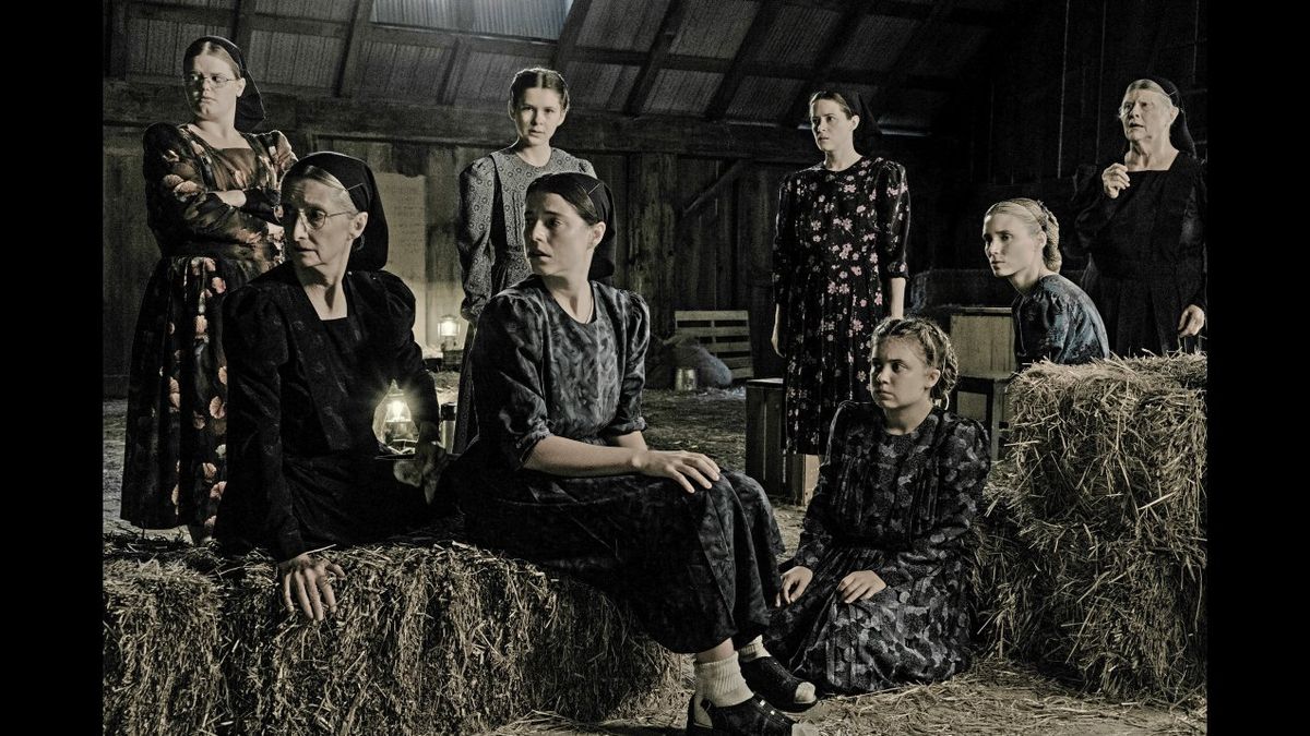 The cast of WOMEN TALKING, seen in the hayloft of the barn where they'll decide their future.